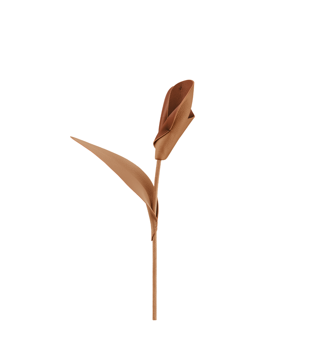 Pili 花卉 - 浅棕色牛皮拼接